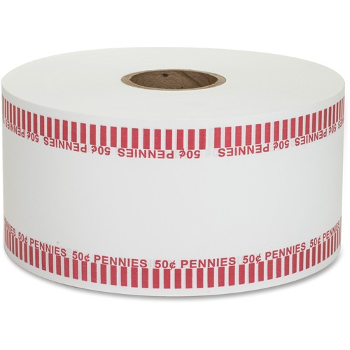 PAP-R Color-coded Coin Machine Wrappers - 1000 ft Length - 1900 Wrap(s)Total $0.50 in 50 Coins of 1¢ Denomination - 15 lb Basis Weight - Kraft - Red, White - 1900 / Roll