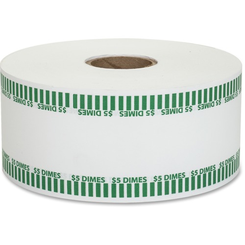 PAP-R Color-coded Coin Machine Wrappers - 1000 ft Length - 1900 Wrap(s)Total $5.0 in 50 Coins of 10¢ Denomination - 15 lb Basis Weight - Kraft - Green, White - 1900 / Roll