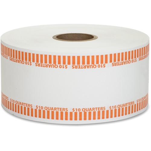 PAP-R Color-coded Coin Machine Wrappers - 1000 ft Length - 1900 Wrap(s)Total $10 in 40 Coins of 25¢ Denomination - 15 lb Basis Weight - Kraft - Orange, White - 1900 / Roll