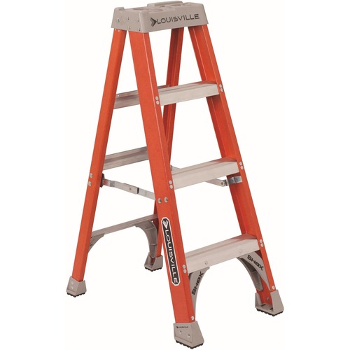 Louisville 4' Fiberglass Step Ladder - 3 Step - 300 lb Load Capacity - 7" Length x 19.5" Width x 50" Height - Orange