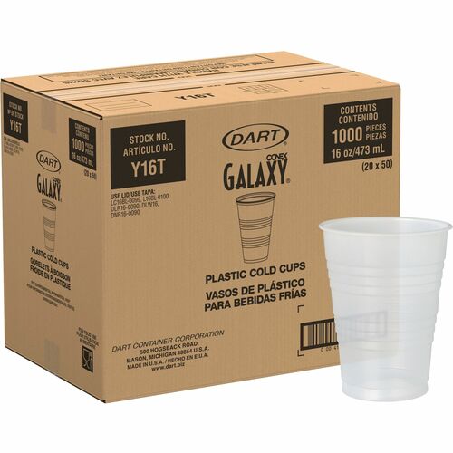 Solo Galaxy 16 oz Plastic Cold Cups - 50.0 / Bag - 20 / Carton - Translucent - Polystyrene - Cold Drink