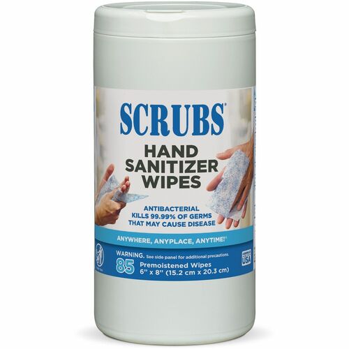 SCRUBS Hand Sanitizer Wipes - Blue, White - Abrasive, Non-scratching, Textured - For Hand - 85 Per Canister - 6 / Carton