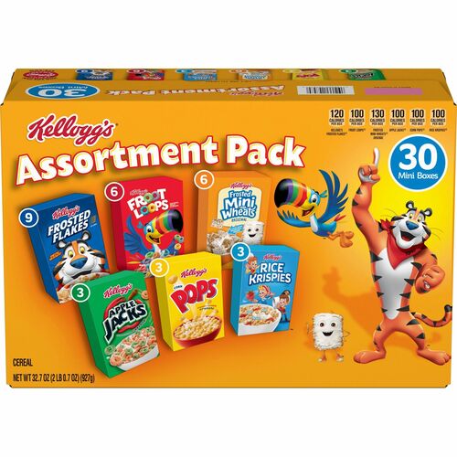Kellogg's&reg Cereal Assortment Pack - Individually Wrapped - Assorted - 30 / Carton