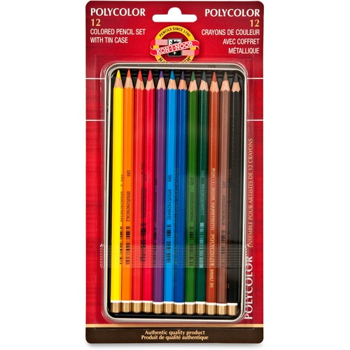 Koh-I-Noor Polycolor Colored Pencils Set - 3.8 mm Assorted Lead - Cedar Barrel - 12 / Set