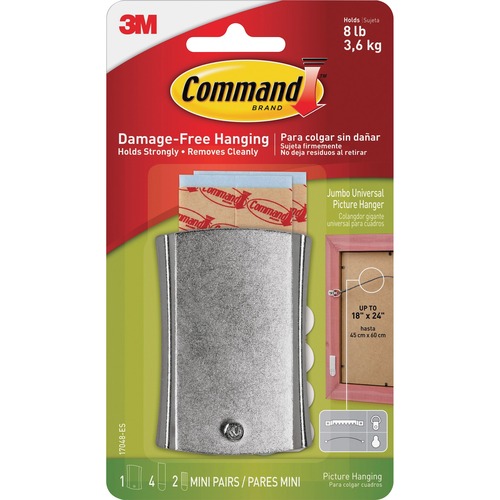Command Sticky Nail Wire-Backed Hanger - 8 lb (3.63 kg) Capacity - for Decoration, Pictures - Metal - Silver - 1 / Pack
