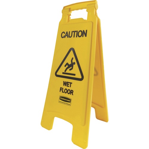 Rubbermaid Commercial Caution Wet Floor Safety Sign - 6 / Carton - Caution Wet Floor Print/Message - 11" Width x 25" Height x 12" Depth - Rectangular Shape - Black Print/Message Color - Hanging - Double Sided - Foldable, Lightweight, Durable, Multilingual