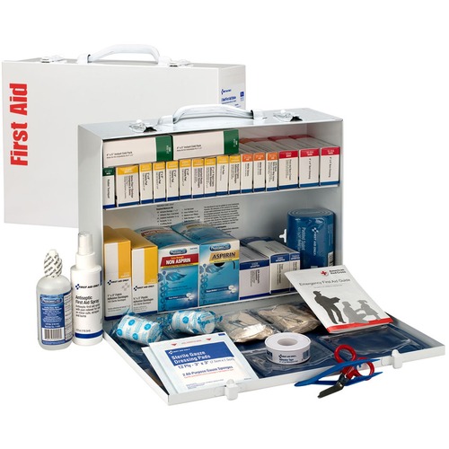 First Aid Only 2-Shelf First Aid Cabinet with Medications - ANSI Compliant - 446 x Piece(s) For 75 x Individual(s) - 11" Height x 15.3" Width x 4.5" Depth Length - Steel Case - 1 Each