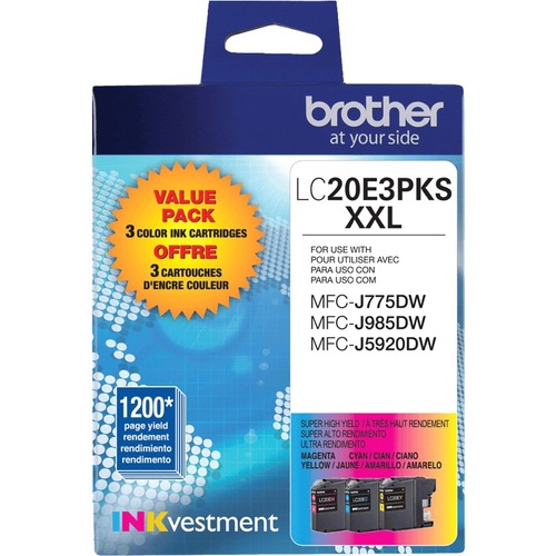 Brother INKvestment Original High Yield Inkjet Ink Cartridge - Value Pack - Cyan, Magenta, Yellow - 3 / Pack - 1200 Pages Cyan, 1200 Pages Magenta, 1200 Pages Yellow