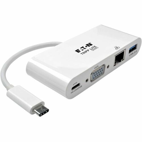 Tripp Lite by Eaton USB-C Multiport Adapter, VGA, USB 3.x (5Gbps) Hub Port, Gigabit Ethernet and 60W PD Charging, White - for Notebook/Tablet PC - 2 x USB Ports - 2 x USB 3.0 - Network (RJ-45) - VGA - Wired