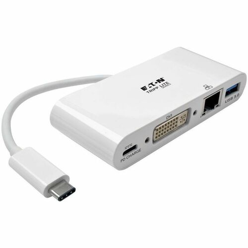 Tripp Lite USB-C Multiport Adapter, DVI, USB-A Port, Gbe and PD Charging, White - for Notebook/Tablet PC/Desktop PC - USB Type C - 2 x USB Ports - 2 x USB 3.0 - Network (RJ-45) - DVI - Wired