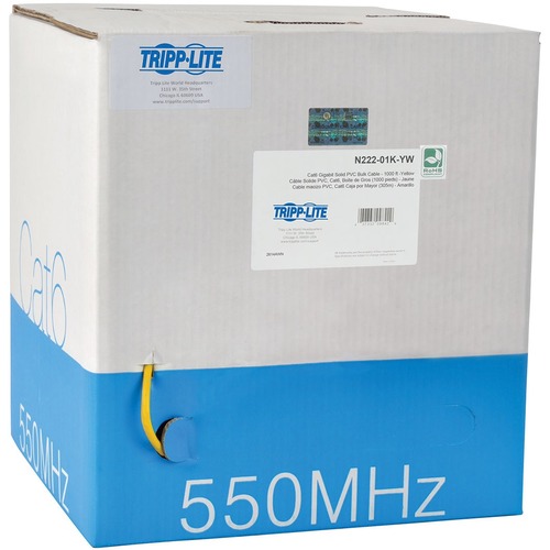 Tripp Lite Cat6 Gigabit Solid Core UTP PVC Bulk Ethernet Cable Yellow 1000 ft. (304.8 m) TAA - Category 6 for Network Device - 128 MB/s - 1000 ft - 1 x Bare Wire - 1 x Bare Wire