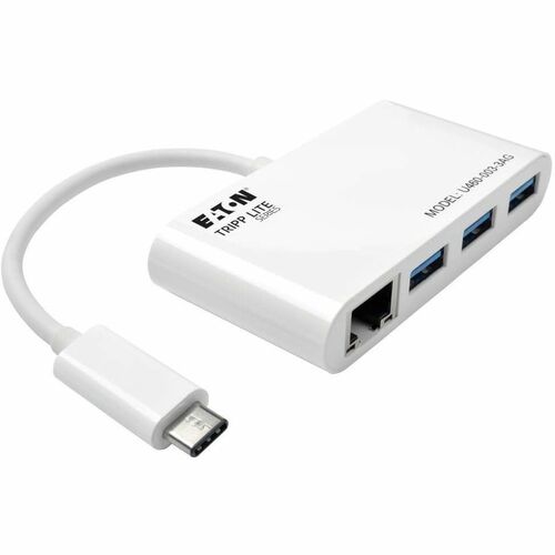 Tripp Lite by Eaton 3-Port USB 3.x (5Gbps) Hub with LAN Port, USB-C to 3x USB-A Ports and Gigabit Ethernet, White - USB Type C - External - 3 USB Port(s) - 1 Network (RJ-45) Port(s) - 3 USB 3.1 Port(s)