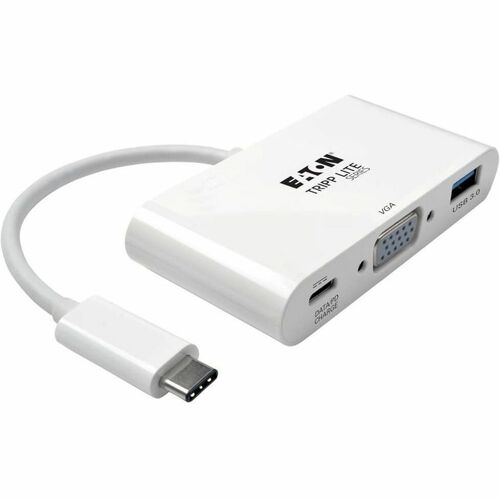 Picture of Tripp Lite USB-C to VGA Adapter with USB-A Port and PD Charging, White