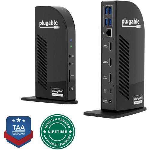 Plugable 13-in-1 USB-C Triple Monitor Docking Station with 100W Charging, Compatible with Windows, Mac, and Chrome with Thunderbolt 3 / 4 or USB-C - 13 Ports (3x HDMI, 1x USB-C, 4x USB, Ethernet, SD Card Reader), TAA compliant