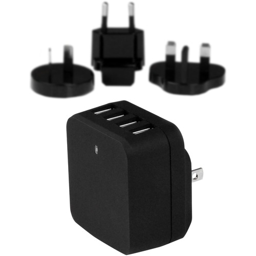 StarTech.com Travel USB Wall Charger â€" 4 Port â€" Black â€" Universal Travel Adapter â€" International Power Adapter â€" USB Charger - Charge 2 tablets and 2 phones simultaneously, from almost anywh