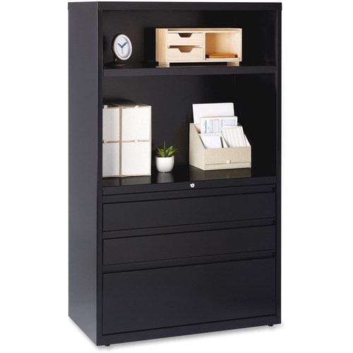 Hirsh FF Lateral File Combo Unit - 3-Drawer - 36" Width x 18.6" Depth x 60" Height - 2 x Shelf(ves) - 3 x Drawer(s) for File, Box - Letter, Legal, A4 - Lateral - Lockable, Ball-bearing Suspension, Cable Management, Removable Lock, Hanging Rail, Leveling G