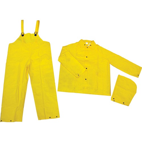 River City Three-piece Rainsuit - Recommended for: Agriculture, Construction, Transportation, Sanitation, Carpentry, Landscaping - Medium Size - Water Protection - Snap Closure - Polyester, Polyvinyl Chloride (PVC) - Yellow - 1 Each - Safety Gear - MCS2003M