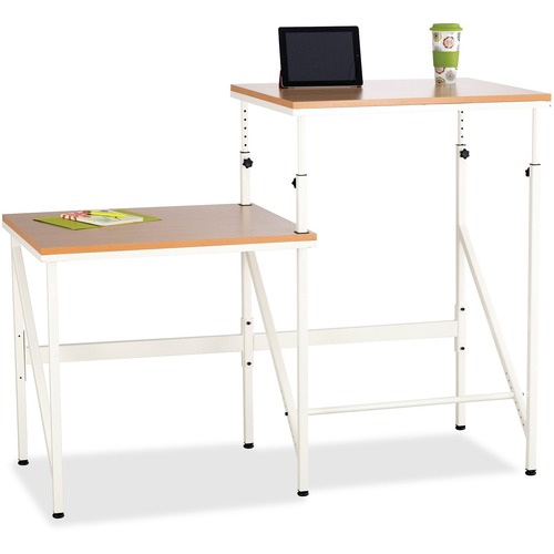 Safco Bi-Level Stand/Sit Desk - Melamine Laminate Rectangle, Beech Top - Powder Coated, Cream Base - 57.5" Table Top Width x 24" Table Top Depth x 0.8" Table Top Thickness - 50" Height - Assembly Required - White - Student Desks - SAF1956BH