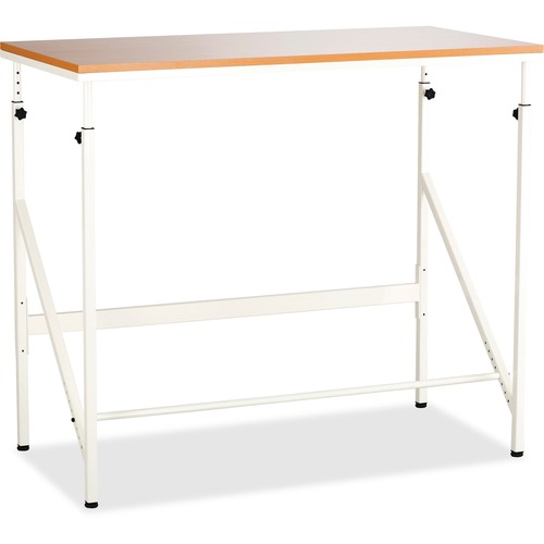 Safco Laminate Tabletop Standing-Height Desk - Melamine Laminate Rectangle, Beech Top - Powder Coated, Cream Base - Adjustable Height - 38" to 50" Adjustment x 48" Table Top Width x 24" Table Top Depth - 50" Height - Assembly Required - White - 1 Each