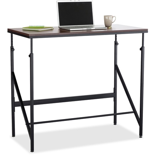 Safco Laminate Tabletop Standing-Height Desk - Melamine Laminate Rectangle, Walnut Top - Powder Coated Base - Adjustable Height - 38" to 50" Adjustment x 48" Table Top Width x 24" Table Top Depth - 50" Height - Assembly Required - Black - 1 Each