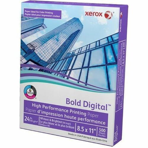 Xerox Bold Digital Printing Paper - 98 Brightness - Letter - 8 1/2" (215.90 mm) x 11" (279.40 mm) - 24 lb (10886.22 g) Basis Weight - Uncoated - 500 Sheets - 500 Sheets per Ream - 500 / Pack