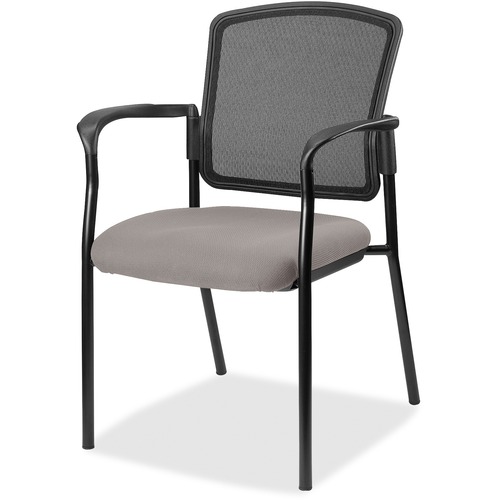 Lorell Mesh Back Stackable Guest Chair - Castillo Metal Antimicrobial Vinyl Seat - Black Mesh Back - Black Powder Coated Steel Frame - Four-legged Base - Metal - Armrest - 1 Each