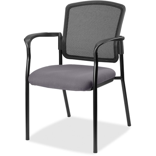 Lorell Mesh Back Stackable Guest Chair - Canyon Carbon Antimicrobial Vinyl Seat - Black Mesh Back - Black Powder Coated Steel Frame - Four-legged Base - Carbon - Armrest - 1 Each