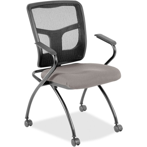 Lorell Mesh Back Nesting Training/Guest Chairs - Castillo Metal Antimicrobial Vinyl Seat - Black Mesh Back - Gray Powder Coated Metal Frame - Four-legged Base - Armrest - 2 / Carton