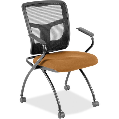 Lorell Mesh Back Nesting Training/Guest Chairs - Dillon Fiesta Antimicrobial Vinyl Seat - Black Mesh Back - Gray Powder Coated Metal Frame - Four-legged Base - Armrest - 2 / Carton