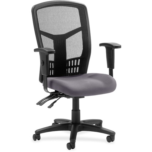 Lorell Executive High-back Mesh Chair - Canyon Carbon Antimicrobial Vinyl Seat - Black Mesh Back - Black Steel, Plastic Frame - High Back - 5-star Base - Carbon, Canyon - 1 Each