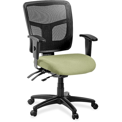 Lorell ErgoMesh Series Managerial Mesh Mid-Back Chair - Dillon Sage Antimicrobial Vinyl Seat - Black Mesh Back - Mid Back - 5-star Base - 1 Each