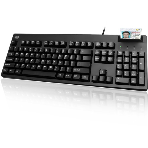 Adesso EasyTouch 630SB - Smart Card Reader Keyboard - Cable Connectivity - USB 2.0 Interface - 104 Key(s) - English (US) - QWERTY Layout - Computer - PC - Membrane Keyswitch - Black