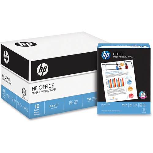 HP Office20 Paper - White - 92 Brightness - Letter - 8 1/2" x 11" - 20 lb Basis Weight - 200000 / Pallet - FSC - Smear Resistant, Quick Drying, Acid-free - White