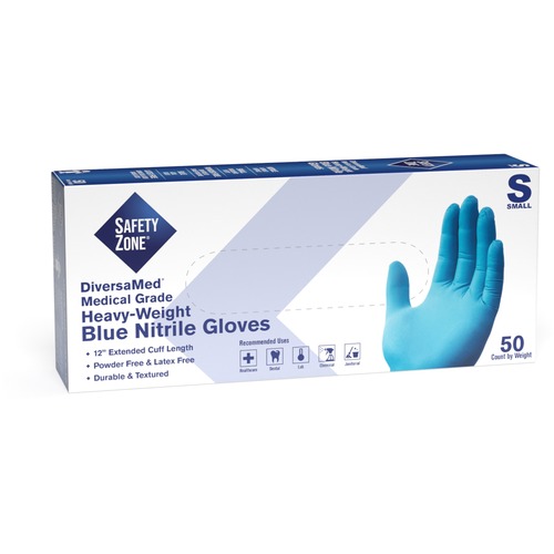 Safety Zone 12 Powder Free Blue Nitrile Gloves - Small Size