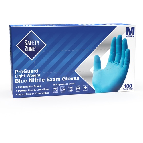Safety Zone Powder Free Blue Nitrile Gloves - Medium Size - Blue - Comfortable, Allergen-free, Silicone-free, Latex-free, Textured - For Cleaning, Dishwashing, Food, Janitorial Use, Painting, Pet Care - 9.65" Glove Length