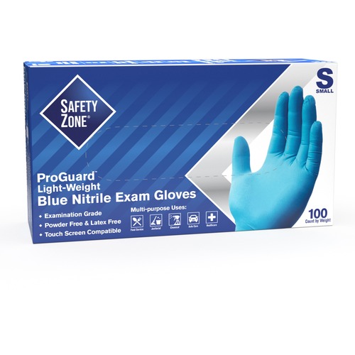 Safety Zone Powder Free Blue Nitrile Gloves - 9.65" Glove Length - Small Size - Blue - Comfortable, Allergen-free, Silicone-free, Latex-free, Textured - For Cleaning, Dishwashing, Food, Janitorial Use, Painting, Pet Care