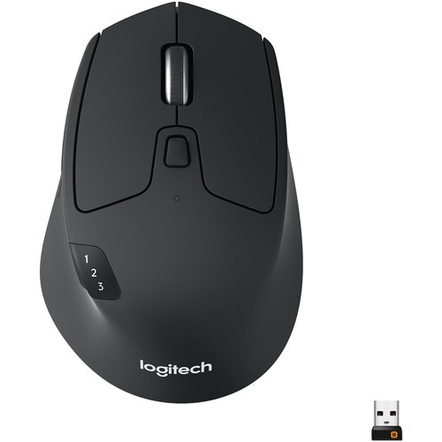Logitech M720 Triathlon Multi-Device Wireless Mouse, Bluetooth, USB Unifying Receiver, 1000 DPI, 8 Buttons, 2-Year Battery, Compatible with Laptop, PC, Mac, iPadOS - Black - Optical - Wireless - Bluetooth/Radio Frequency - 2.40 GHz - Black - 1 Pack - USB 