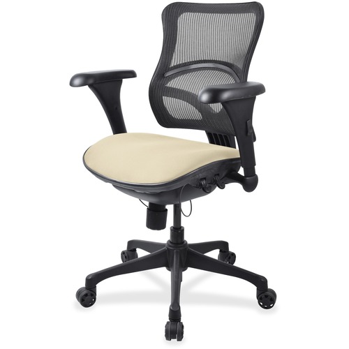 Lorell Mesh Mid-back Chair - Fabric Seat Material - Black Frame Color - Plastic Frame Material - Mid Back - 5-star Base - Beige - 1 Each