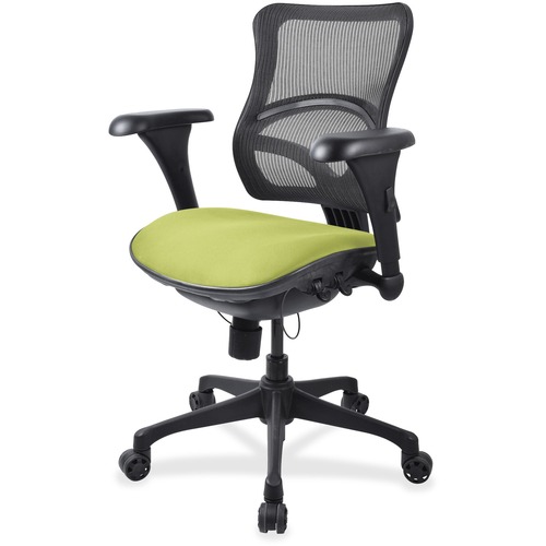 Lorell Mesh Mid-back Chair - Fabric Seat Material - Black Frame Color - Plastic Frame Material - Mid Back - 5-star Base - Green - 1 Each