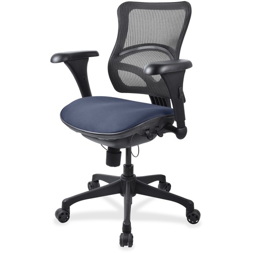 Lorell Mesh Mid-back Chair - Fabric Seat Material - Black Frame Color - Plastic Frame Material - Mid Back - 5-star Base - Blue - 1 Each