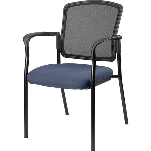 Lorell Mesh Back Stackable Guest Chair - Dillon Ocean Antimicrobial Vinyl Seat - Black Mesh Back - Black Powder Coated Steel Frame - Four-legged Base - Blue, Ocean - Armrest - 1 Each