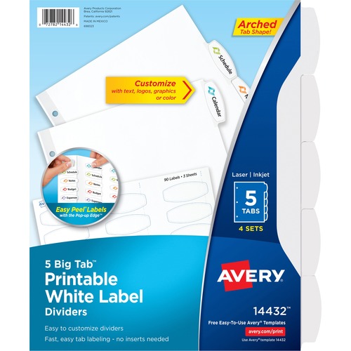 Picture of Avery&reg; Big Tab Printable Label Dividers, Easy Peel Labels, 5 Tabs