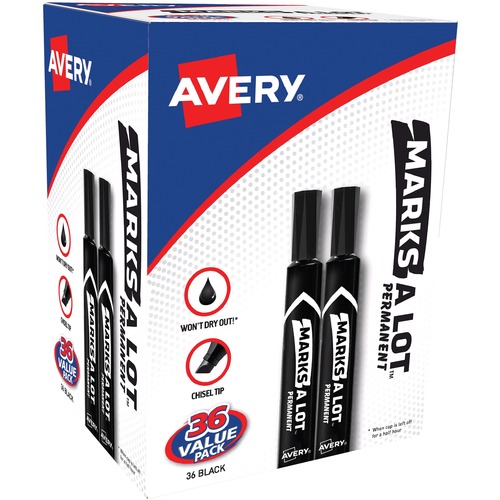 Avery® Marks A Lot Permanent Markers - Large Desk-Style Size - 4.7625 mm Marker Point Size - Chisel Marker Point Style - Black - 36 / Box