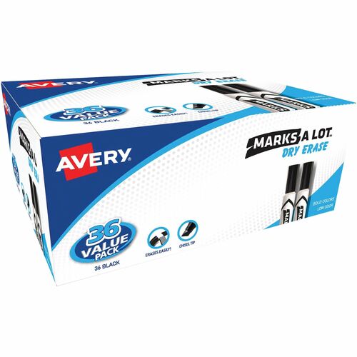 Avery® Marks A Lot Desk-Style Dry-Erase Markers - 4.7625 mm Chisel Marker Point - Black Ink - 36 Box