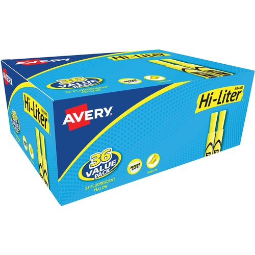 Avery® Hi-Liter Desk-Style Highlighters - Chisel Marker Point Style - Fluorescent Yellow Water Based Ink - 36 / Box