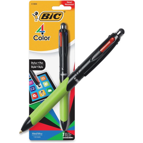 BIC 4-Color Retractable Ballpoint Pen 1mm Black Blue Green Red Ink
