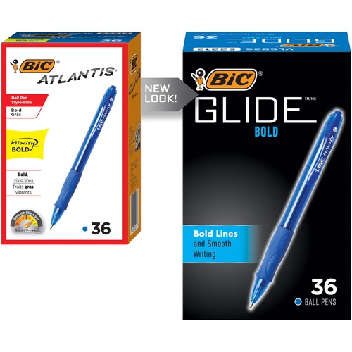 BIC Glide Bold - Bold Pen Point - 1.6 mm Pen Point Size - Refillable - Retractable - Blue - Blue Barrel - Tungsten Carbide Tip - 36 / Box