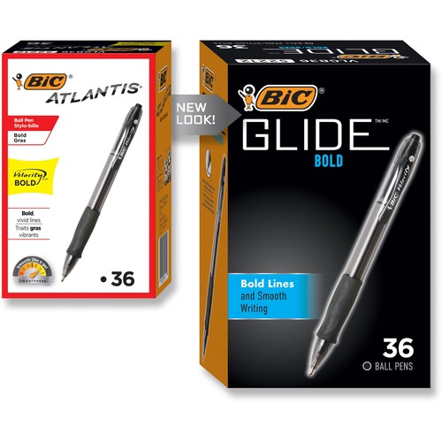 BIC Glide Bold - Bold Pen Point - 1.6 mm Pen Point Size - Refillable - Retractable - Black - Black Barrel - Tungsten Carbide Tip - 36 / Box