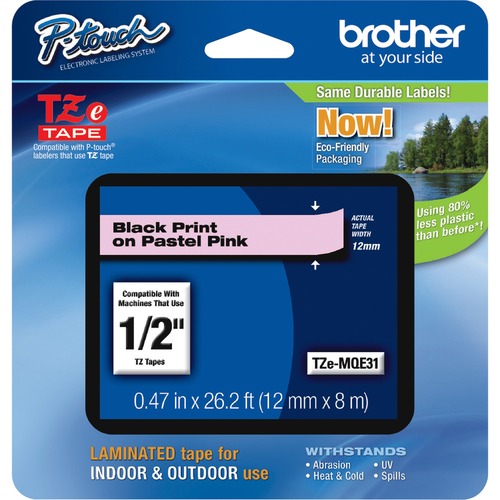 Brother P-Touch TZe Laminated Tape - 15/32" Width - Pastel Pink - 1 Each