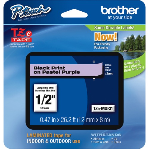 Brother P-Touch TZe Laminated Tape - 15/32" Width x 1/2" Length - Pastel Purple - 1 Each